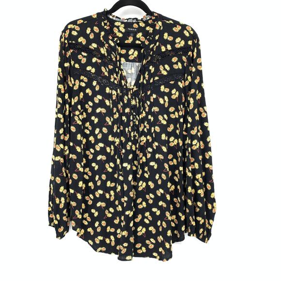 torrid Tops - Torrid Popover Blouse Womens Size 1X Long Sleeve Floral Print Black Yellow